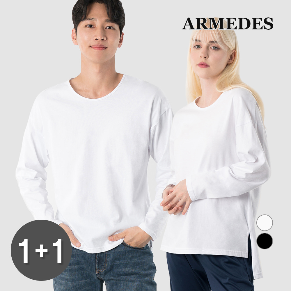 [1+1] 아르메데스 남녀공용 순면 100% 언발란스 긴팔 티셔츠 AR-510